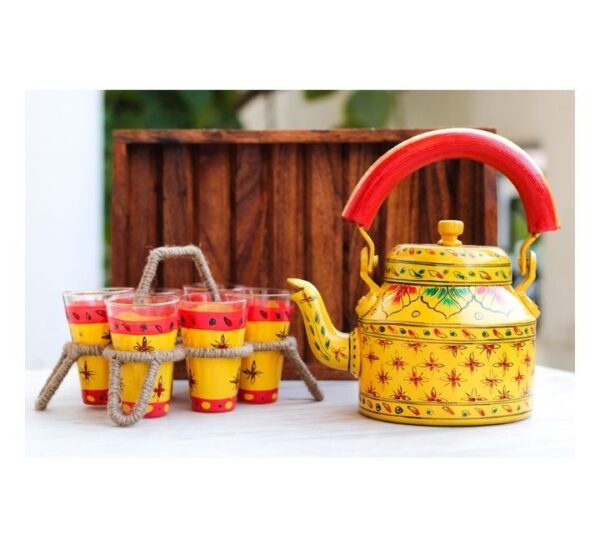 Handpainted Kettle Set Design 4 (1 Kettle, 6 Glasses, 1 Tray)