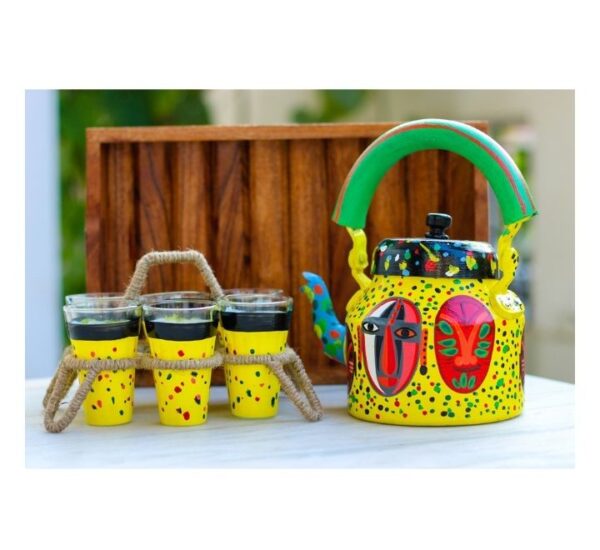 Handpainted Kettle Set Design 5 (1 Kettle, 6 Glasses, 1 Tray)