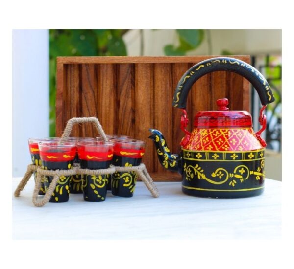 Handpainted Kettle Set Design 6 (1 Kettle, 6 Glasses, 1 Tray)