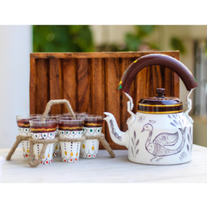 Handpainted Kettle Set Design 8 (1 Kettle, 6 Glasses, 1 Tray)