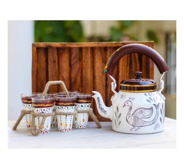 Handpainted Kettle Set Design 8 (1 Kettle, 6 Glasses, 1 Tray)